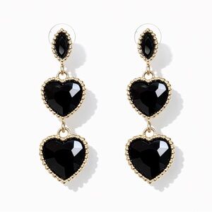 ⚜️ Classic Black Heart Drop Earrings